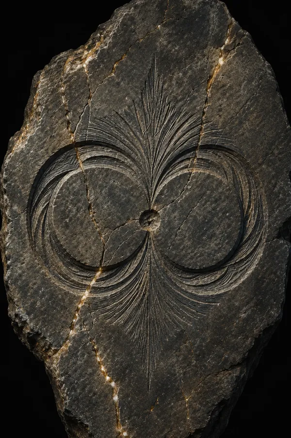 The Harmony symbol carved into dark stone