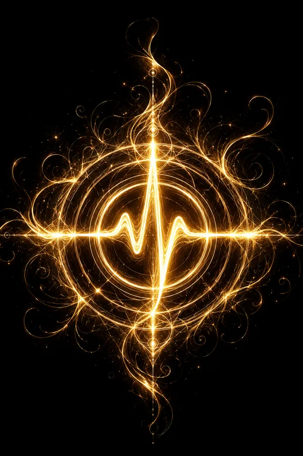 The Pulse symbol as glowing gold energy on black