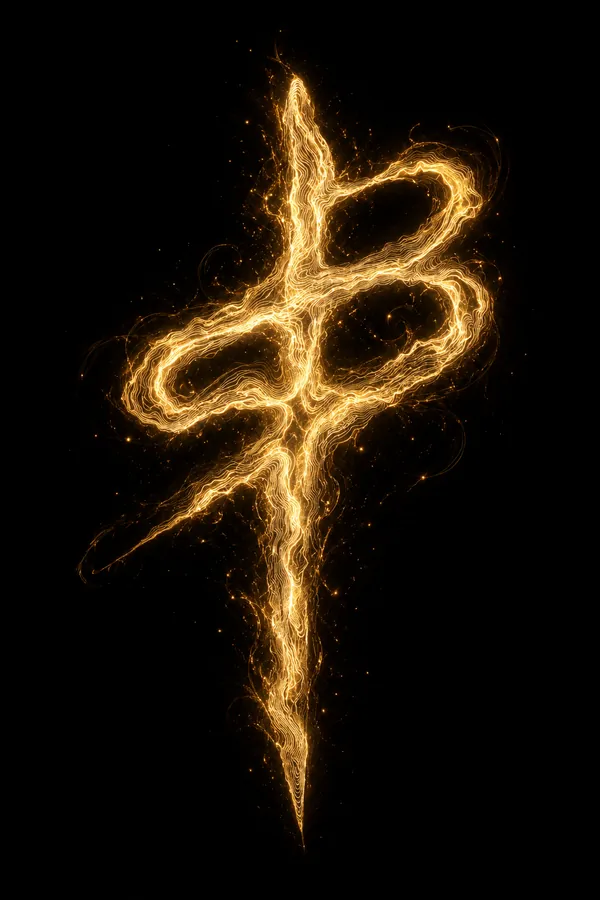 The Thread symbol as glowing gold energy on black