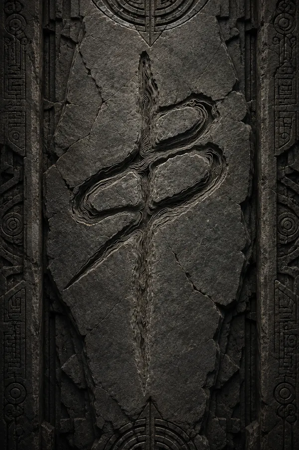 The Thread symbol carved into dark stone