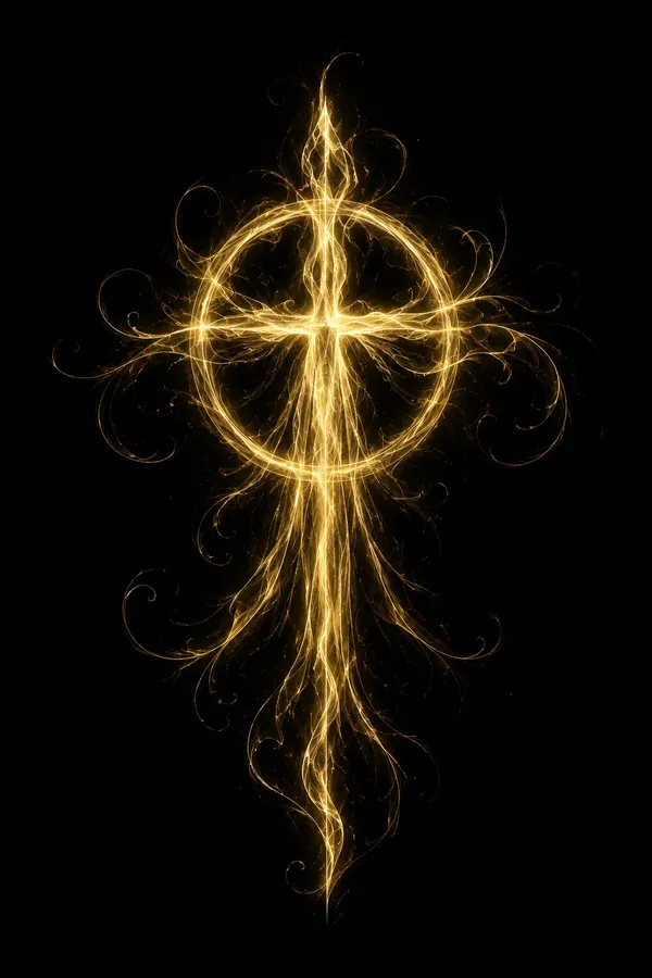 The Veil symbol as glowing gold energy on black