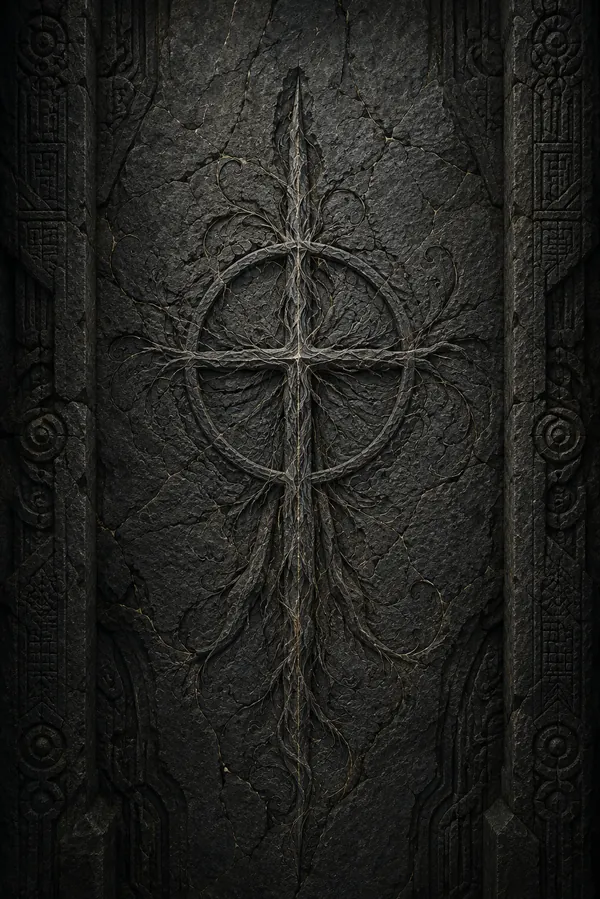 The Veil symbol carved into dark stone